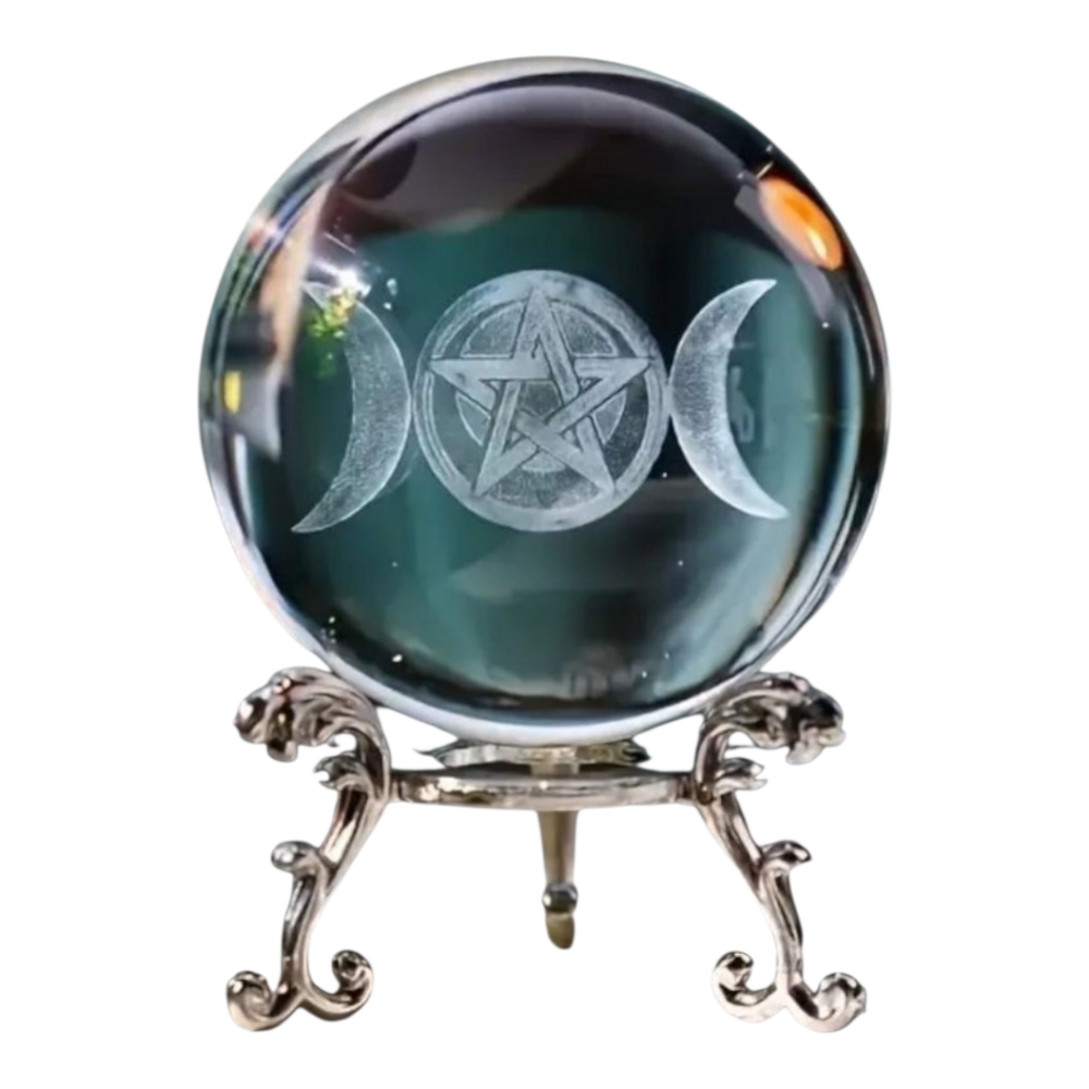 Moon Phases Wall Hanging & Triple Goddess Laser Etched Crystal Ball - Picture 2 of 5